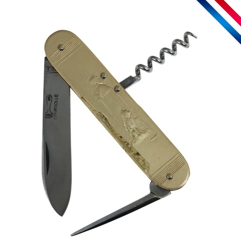 COUTEAU COURSOLLE GREFFOIR MOYEN CHASSEUR FILEUSE 1 PIECE MANCHE YATAGAN  LAITON - 260G - Couperier Coursolle