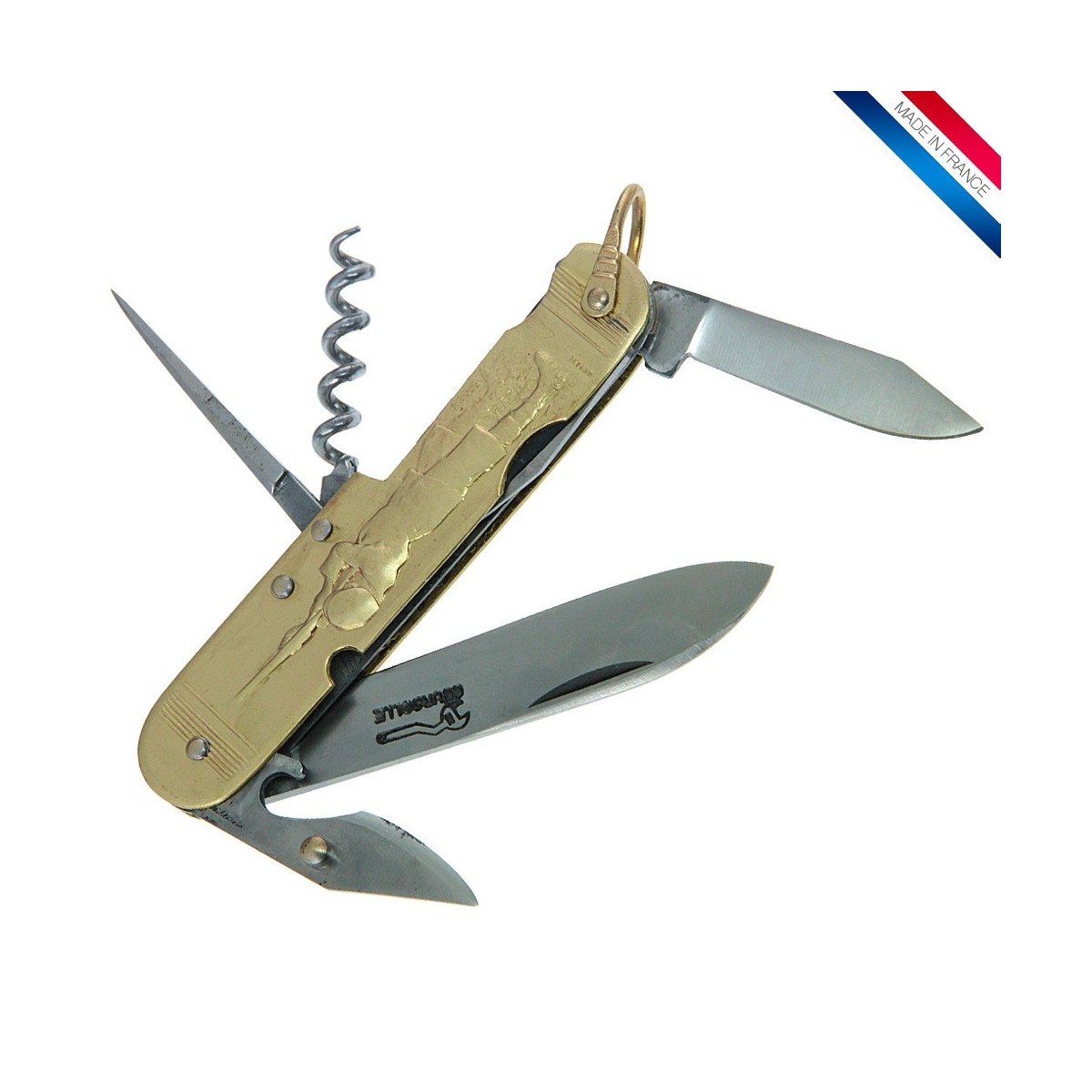 Couteau de poche Le Thiers Coursolle 12 cm Manche Laiton ressort guilloché - Sabatier K Couteau de poche Le Thiers Coursolle 12 cm Manche Laiton ressort guilloché - Sabatier K